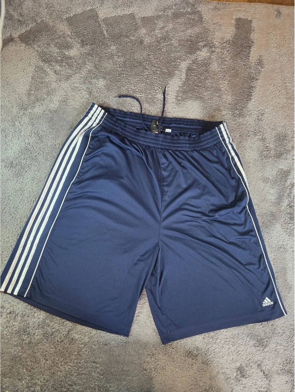 Vintage Y2K Adidas Climalite 2XL Navy 3 Stripe Athletic Soccer Shorts Drawstring
